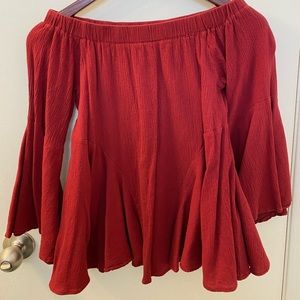 San Joy red off the shoulder blouse